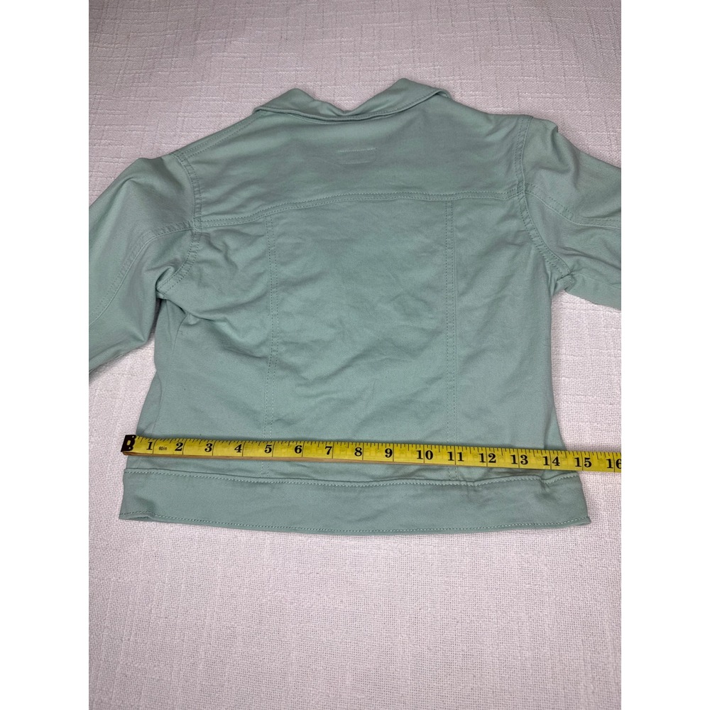 Old Navy Denim Jacket Girls L 10-12 Green Cotton Stretch Trucker Button Up Coat - Picture 2 of 10